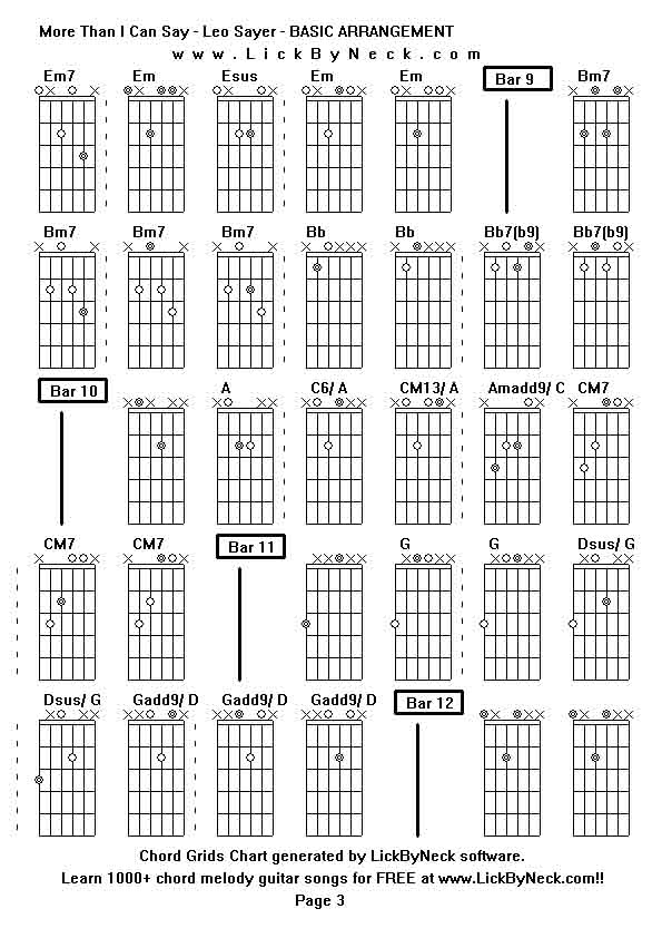 Chord Grids Chart of chord melody fingerstyle guitar song-More Than I Can Say - Leo Sayer - BASIC ARRANGEMENT,generated by LickByNeck software.